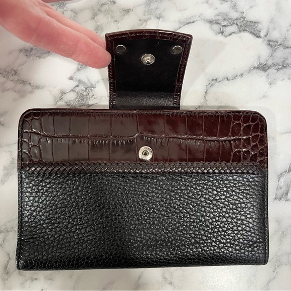 Vintage Brighton Pebbled Leather Croc Embossed Bi-Fold Wallet Brown Black - Picture 4 of 13